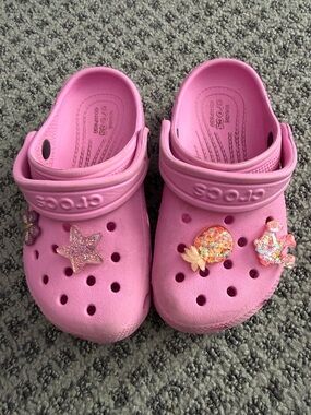 CROCS Kids Pink Classic Clogs with Decorative Charms